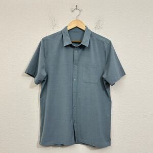 VUORI Bridge Shirt Slate Blue Button Up Stretch Woven Performance Preppy